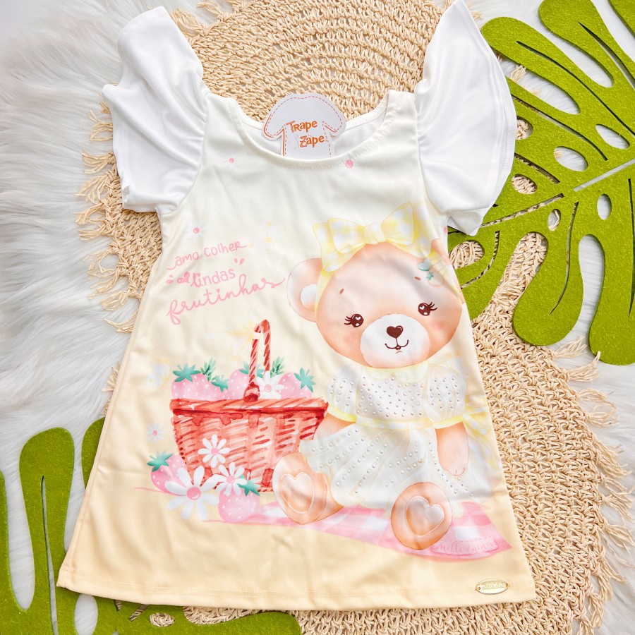  Vestido Ursinha com Manga Flare - Off White